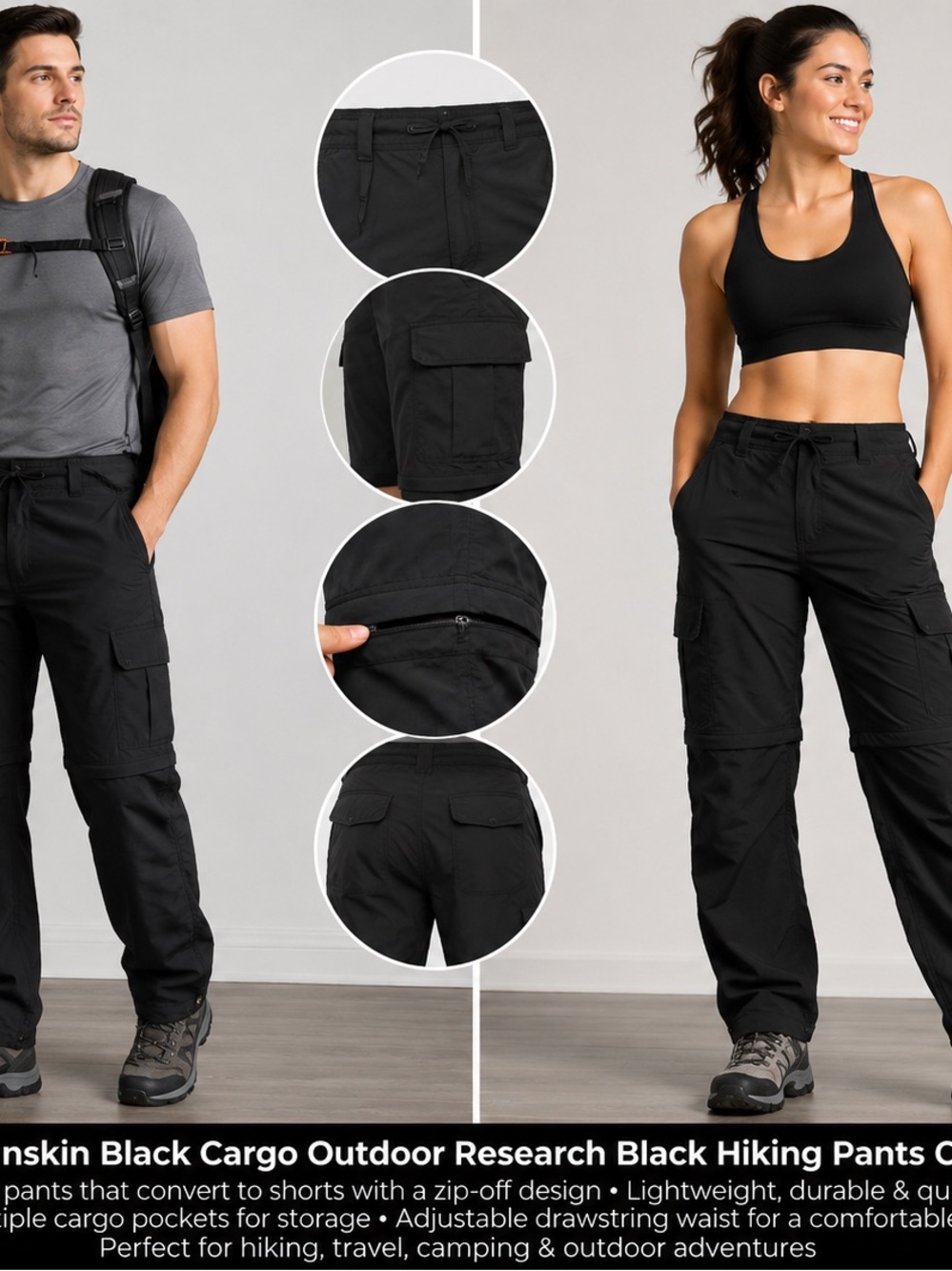 Unisex Danskin Black Cargo Outdoor Research Black Hiking Pants Convertible!